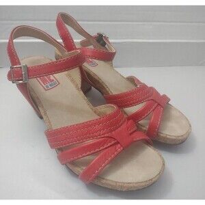 Wolky Fancy Me Block Heel Ankle Strap Adjustable 38/7.5 Women's Red Sandals